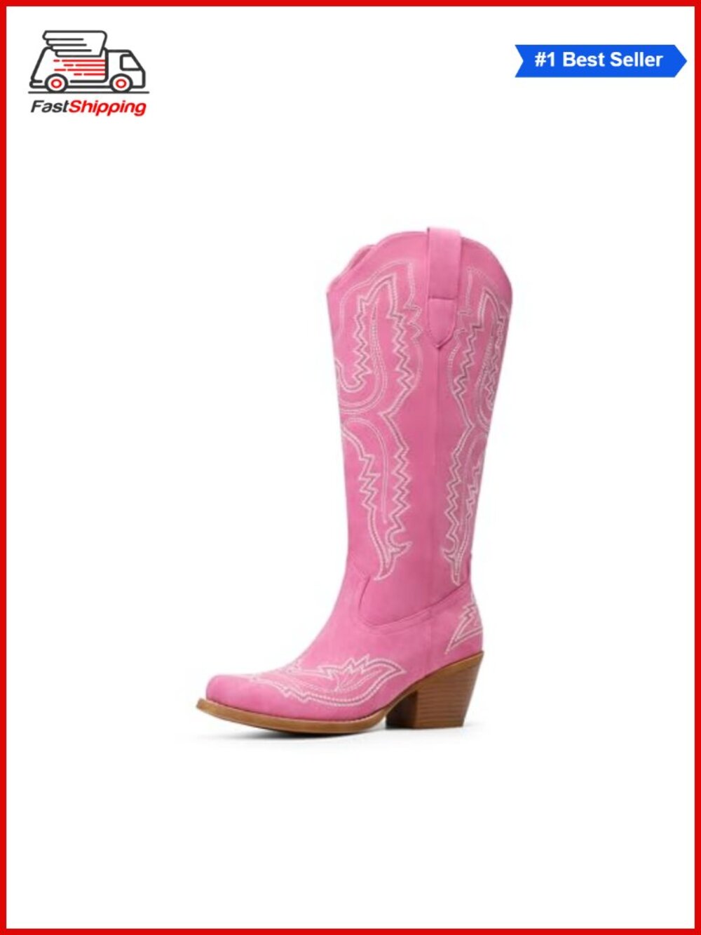 Knee High Western Cowboy Boots Square Toe Half Zip Embroidered